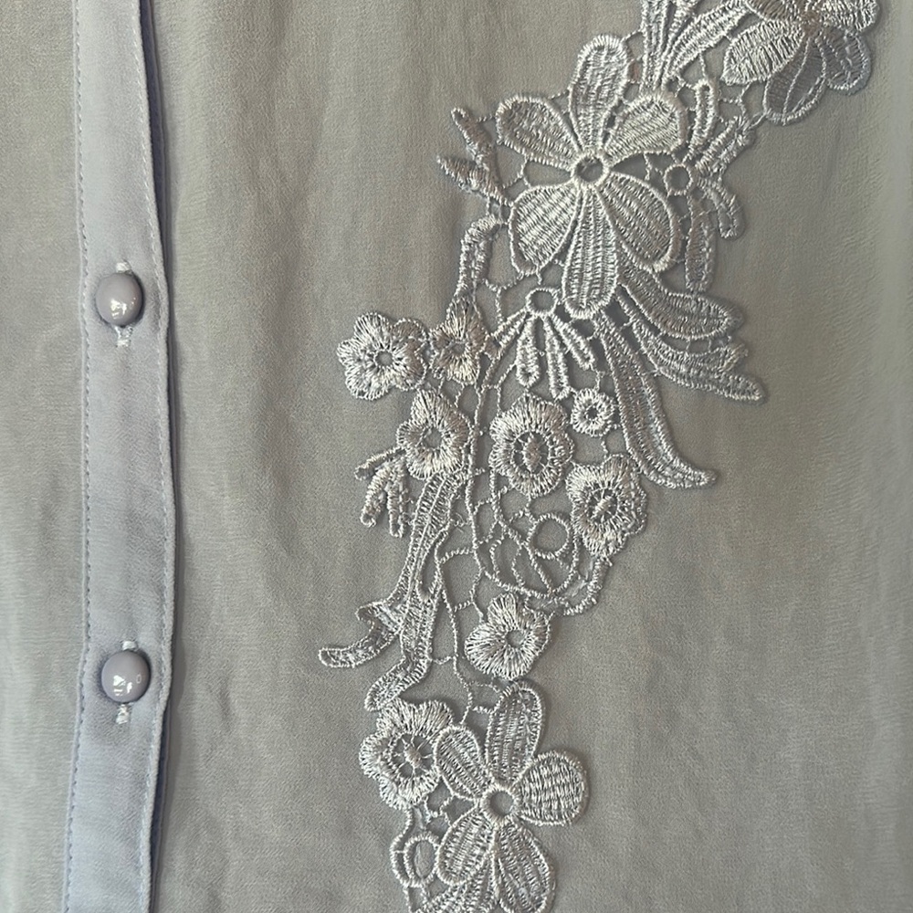 REITMANS | Vintage Embroidered Sleeveless Blue Button Up Sheer Blouse Top - Picture 6 of 12